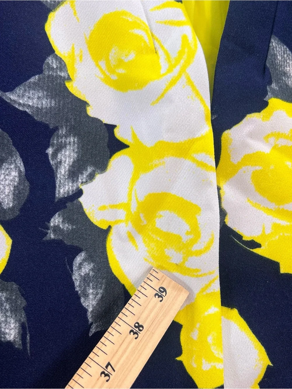 Ovi Open-Front Cropped Blazer Sz Large Navy Blue/Yellow Floral Print Career Work